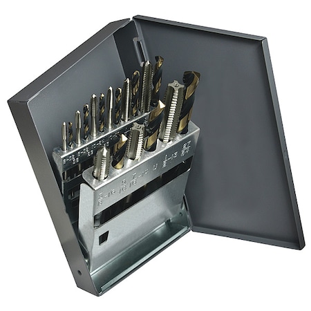 18PC HD Blk&Gld Jobber Drill and Plug Hand Tap Set CLE 1878 HSS, N36, N29, N25, N21, N7, F, 5/16, U, 27/64 MPN:C21191