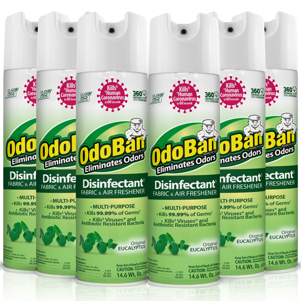 OdoBan Odor Eliminator Disinfectant 360 deg. Spray, Eucalyptus, 14.6 Oz, Pack Of 6 Bottles MPN:9360EUC6PK-OD