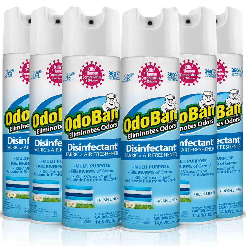 OdoBan Odor Eliminator Disinfectant 360 deg. Spray, Fresh Linen, 14.6 Oz, Pack Of 6 Bottles MPN:9360LIN6PK-OD