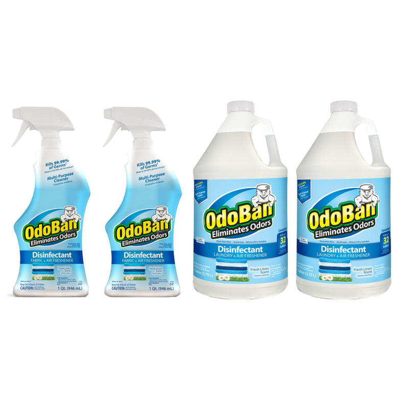 OdoBan Odor Eliminator Disinfectant, Fresh Linen Scent, Case Of 2 Qt Spray Bottles And 2 Gallon Concentrates MPN:91LING2Q2-OD