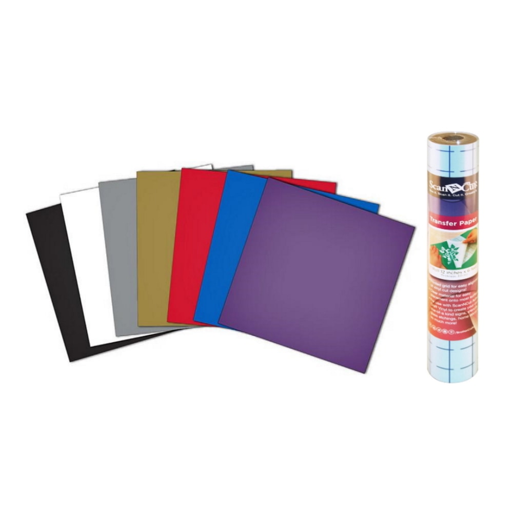 Brother ScanNCut Adhesive Craft Vinyl And Grid Transfer Tape, Assorted Colors, Set Of 10 Sheets MPN:VINLMPTPG-OD