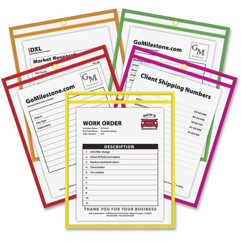 C-Line Neon Shop Ticket Holders, Stitched - Assorted, 5 Colors, Both Sides Clear, 9 x 12, 10/PK, 43920 MPN:43920