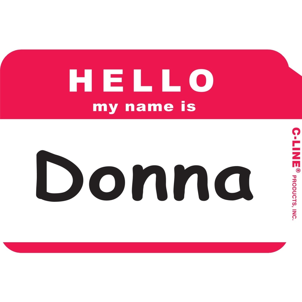C-Line HELLO my name is.. Name Tags - Red, Peel & Stick, 3-1/2 x 2-1/4, 100/BX, 92234 MPN:92234