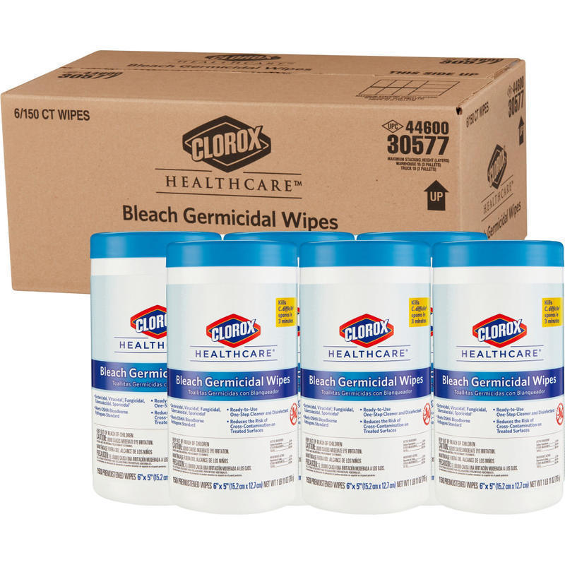 Clorox Healthcare Bleach Germicidal Wipes, 150 Wipes Per Canister, Case Of 6 Canisters MPN:30577CT
