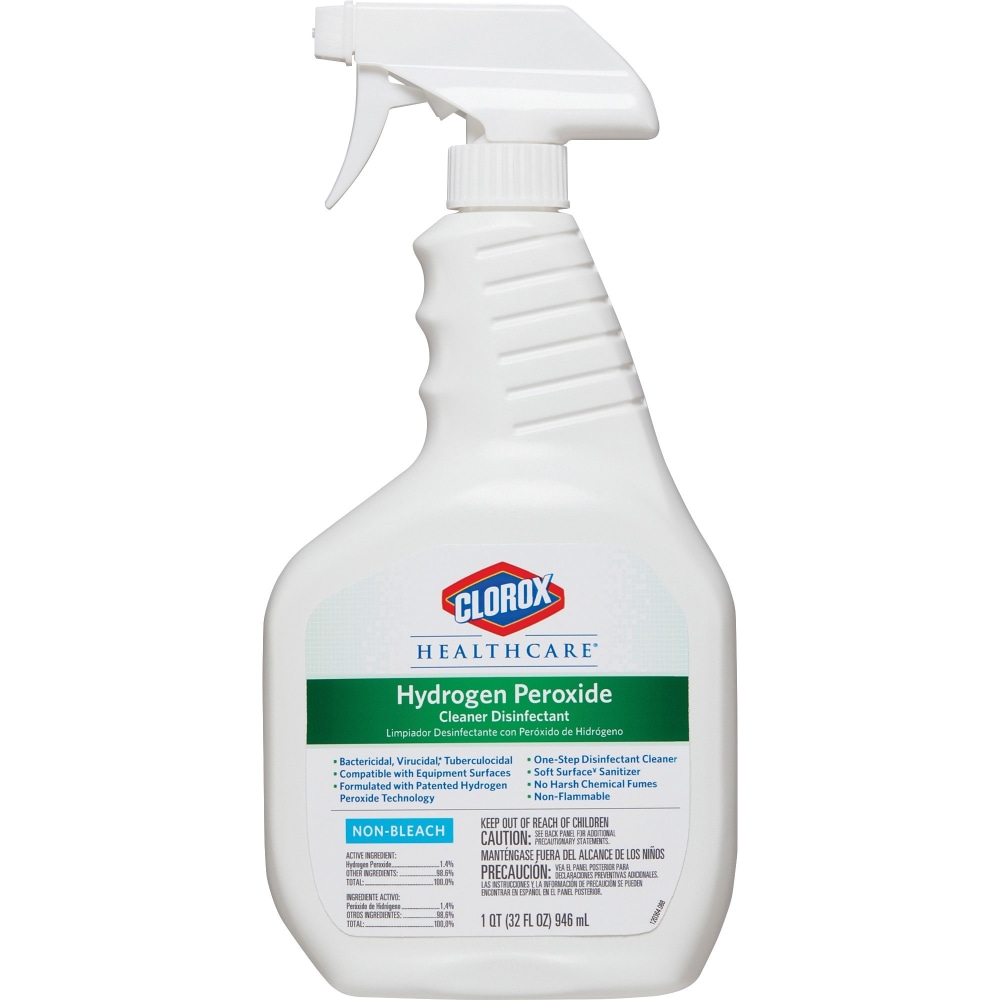 Clorox Healthcare Hydrogen Peroxide Cleaner Disinfectant Spray - 32 fl oz (1 quart) - Bleach-free, Disinfectant, Antibacterial - Clear - 9 / Carton MPN:30828CT