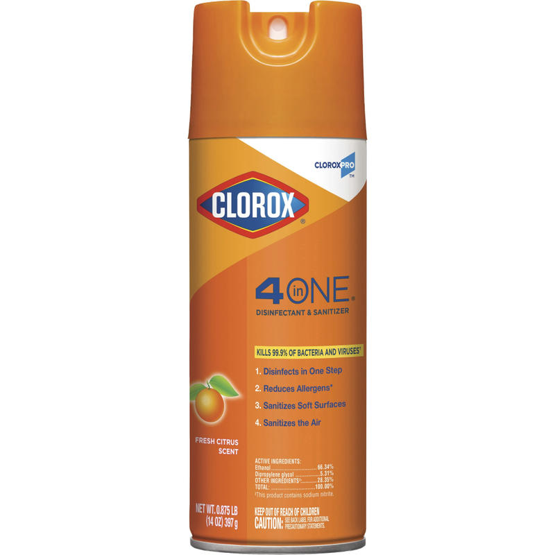 CloroxPro 4 in One Disinfectant & Sanitizer, 14 fl oz, Fresh Citrus Scent, Deodorize, Antibacterial, Pallet of 1, 596 - 31043PL MPN:31043PL