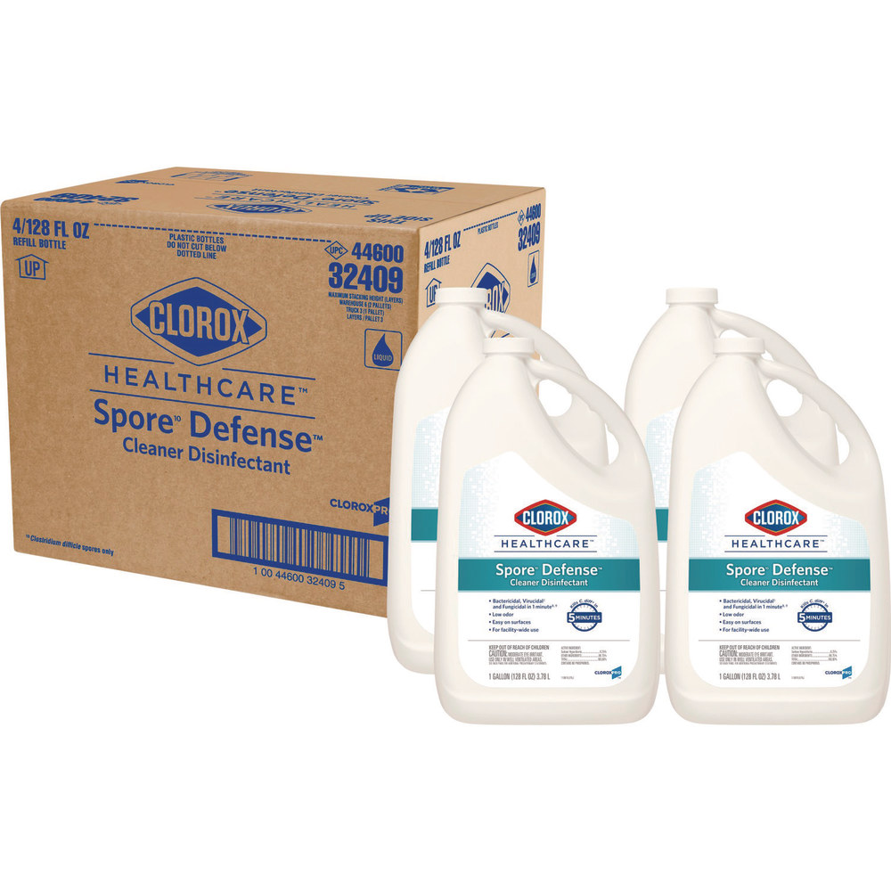 Clorox Healthcare Spore Defense Cleaner Disinfectant, Open System, 1 gal Refill Bottle, 4/Carton MPN:CLO32409CT