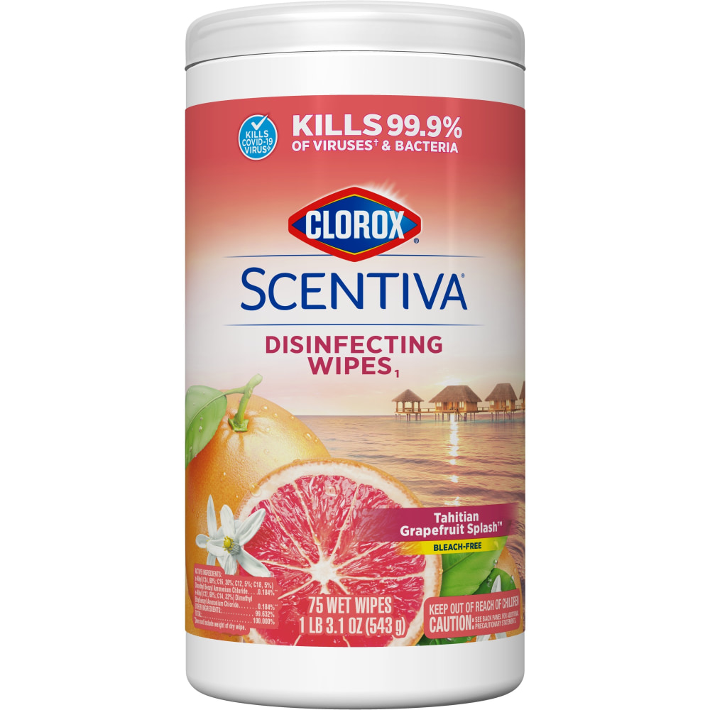 Clorox Scentiva Bleach-Free Cleaning Wipes, Grapefruit & Orange Blossom, 7in x 7-1/4in, Canister Of 75 Wipes MPN:044600600369