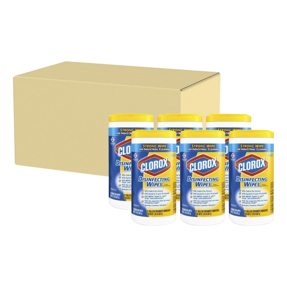 Clorox Disinfecting Wipes, 7in x 8in, Lemon Scent, 75 Wipes Per Tub, Box Of 6 Tubs (Min Order Qty 2) MPN:15948CT