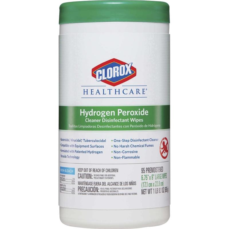 Clorox Healthcare Hydrogen Peroxide Cleaner Disinfectant Wipes - 9in Length x 6.75in Width - Bleach-free, Antibacterial - White - 95/Tub - 75 / Pallet MPN:30824PL