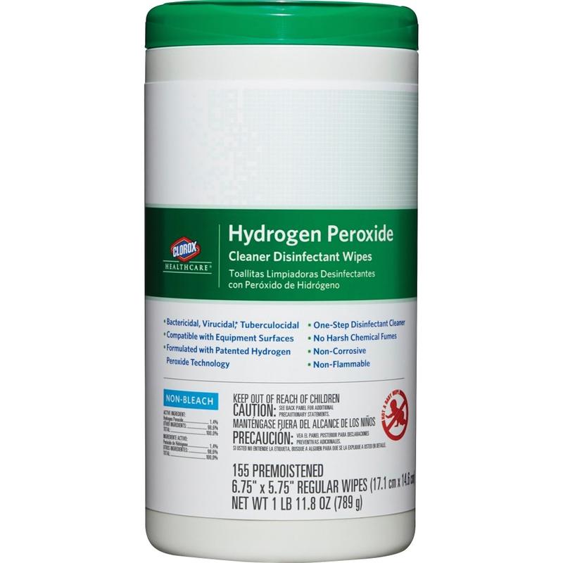 Clorox Healthcare Hydrogen Peroxide Cleaner Disinfectant Wipes, 5-3/4in x 6-3/4in, 155 Wipes Per Tub, White, Carton Of 6 Tubs MPN:30825CT
