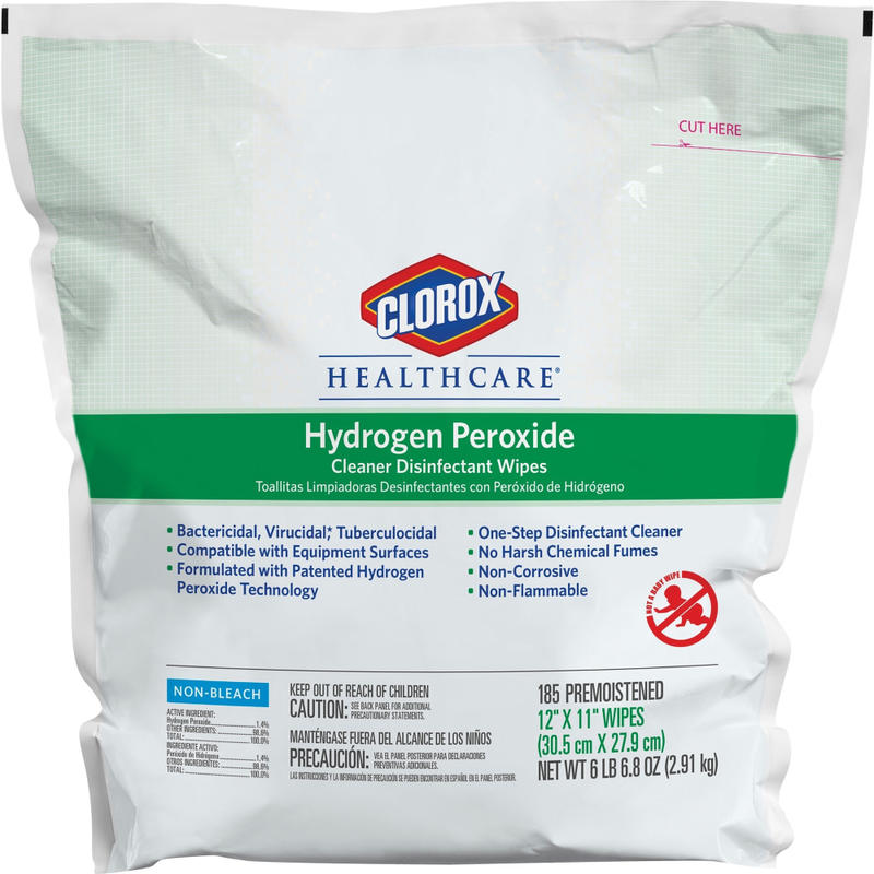 Clorox Healthcare Hydrogen Peroxide Cleaner Disinfectant Wipes Bucket Refill - 11in Lx12in W - White - 185/Pack - 2/Carton - 30827CT MPN:30827CT
