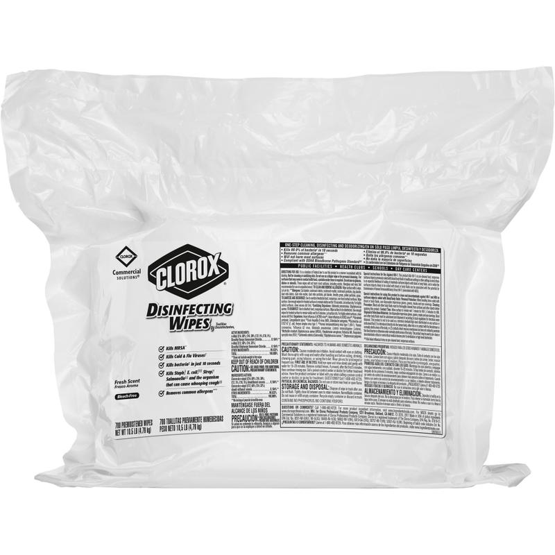 CloroxPro Disinfecting Wipes - For Multipurpose - Fresh Scent - 7in x 7in- Bleach-free, Pre-moistened, Antibacterial - White - 700Bag - 2 / Carton MPN:31428CT