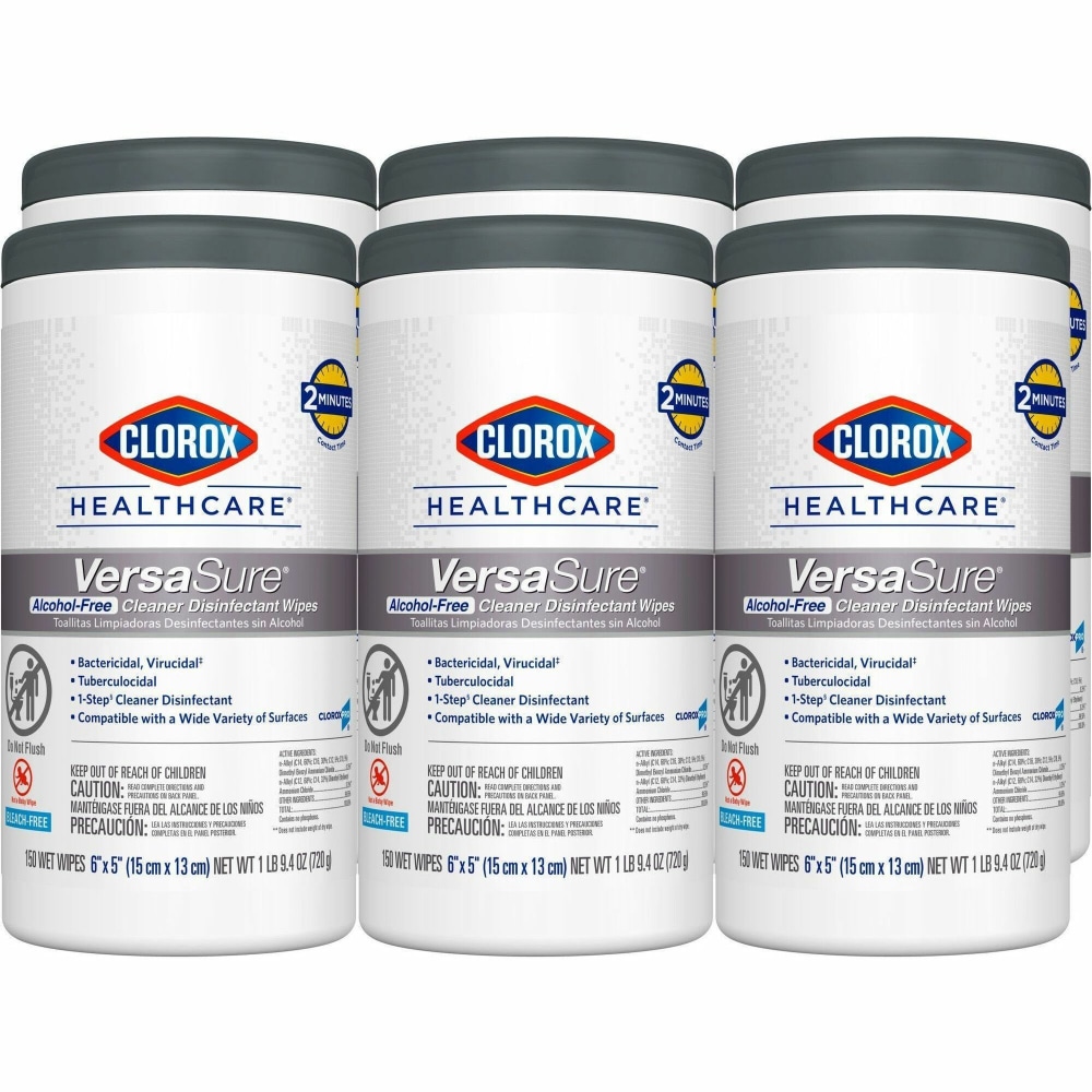 Clorox Healthcare VersaSure Disinfectant Wipes, 6in x 5in, 150 Wipes Per Tub, White, Carton Of 6 Tubs MPN:31758CT