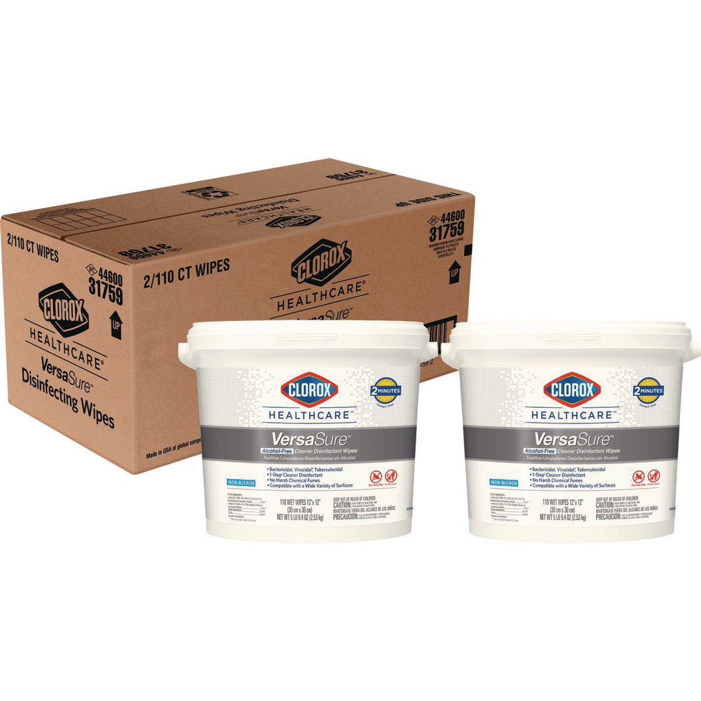 Clorox Healthcare VersaSure Cleaner Disinfectant Wipes, 1-Ply, 12 x 12, Fragranced, White, 110/Bucket, 2 Buckets/Carton MPN:31759EA