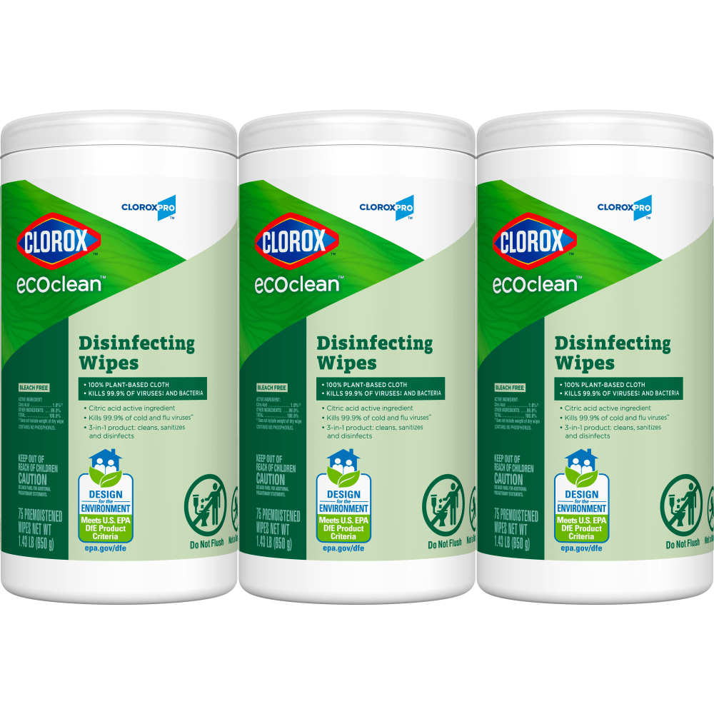 CloroxPro Clorox EcoClean Disinfecting Wipes, 75 Count, Pack of 3 (60787) MPN:60787