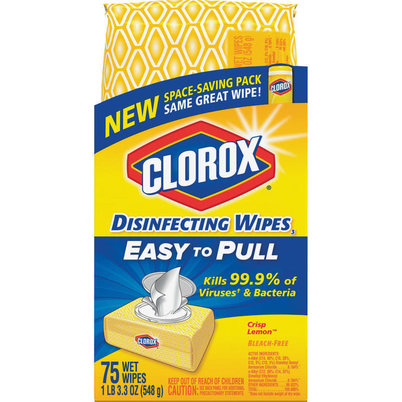 Clorox Disinfecting Wipes, Crisp Lemon Scent, 3.3 Oz, White, Pack Of 75 Wipes MPN:CLO31404