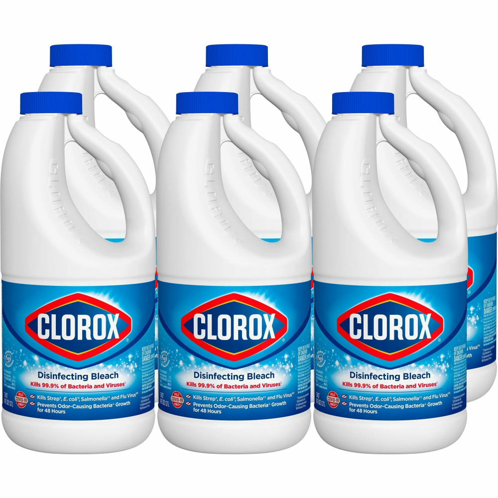 Clorox Disinfecting Bleach Concentrate, Regular Scent, 43 Oz, White, Carton Of 6 Jugs MPN:32260CT