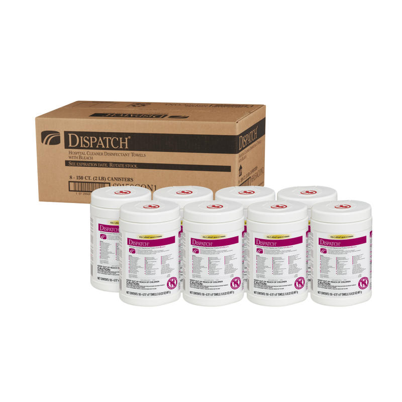 Clorox Healthcare Dispatch Hospital Cleaner Disinfectant Towels With Bleach, Unscented, 6-3/4in x 8in, 150 Towels Per Canister, Pack Of 8 Canisters MPN:CLO69150