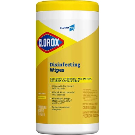 Disinfecting Wipes, 75 Wipe Canister, 7 in x 8 in Wipes, Lemon, White, PK6 MPN:15948