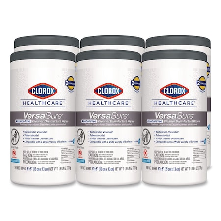 VersaSure Cleaner Disinfectant Wipes, 1-Ply, 6 x 5, Fragranced, White, 150 Wipes, PK6 MPN:31758