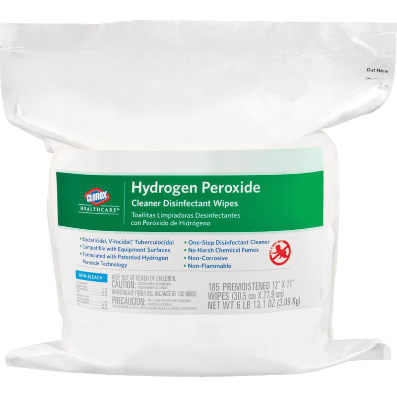 Clorox Healthcare Hydrogen Peroxide Disinfecting Wipes, 12in x 11in, Pack Of 185 MPN:30827