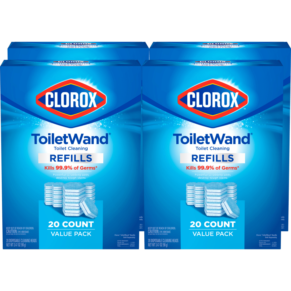 Clorox ToiletWand Toilet Cleaning and Disinfecting Scrubbing Pads Refills, 20 Count, Pack of 4 - Blue, White - 20/Box MPN:31049