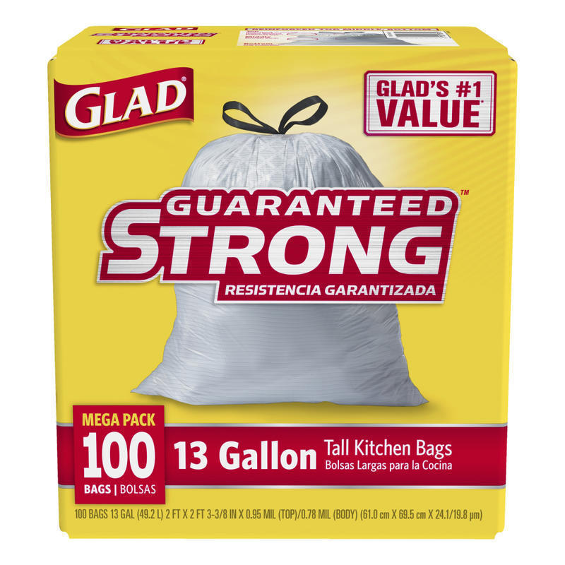 CloroxPro Glad ForceFlex Tall Kitchen Drawstring Trash Bags, 0.78 mil, 13 Gallon, Box of 100 (78374) MPN:78374