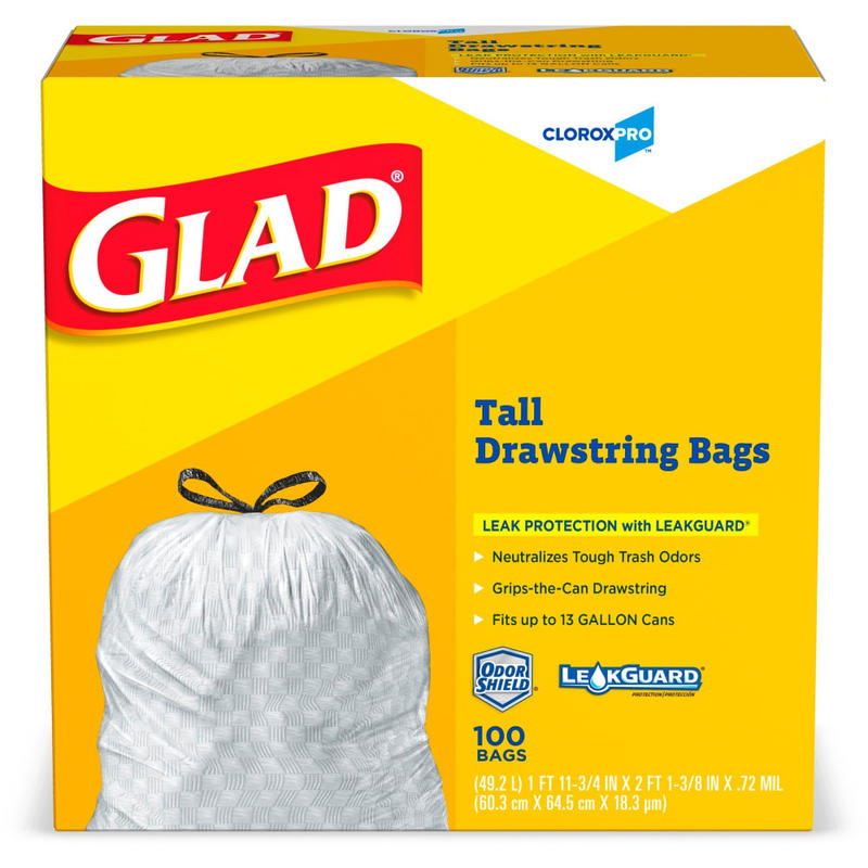Glad ForceFlex Tall Kitchen Drawstring Trash Bags, 78526CT, 100-Pack MPN:78526CT