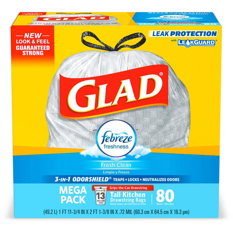 Glad ForceFlex Tall Kitchen Drawstring Trash Bags With Febreze Freshness, 13 Gallon, White, Total Qty 240 MPN:78899CT
