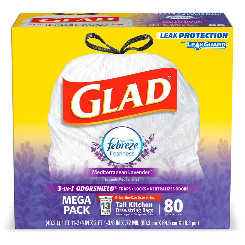 Glad OdorShield Tall Kitchen Drawstring 0.78-mil Trash Bags, 13 Gallons, White, Pack Of 80 Bags MPN:78902