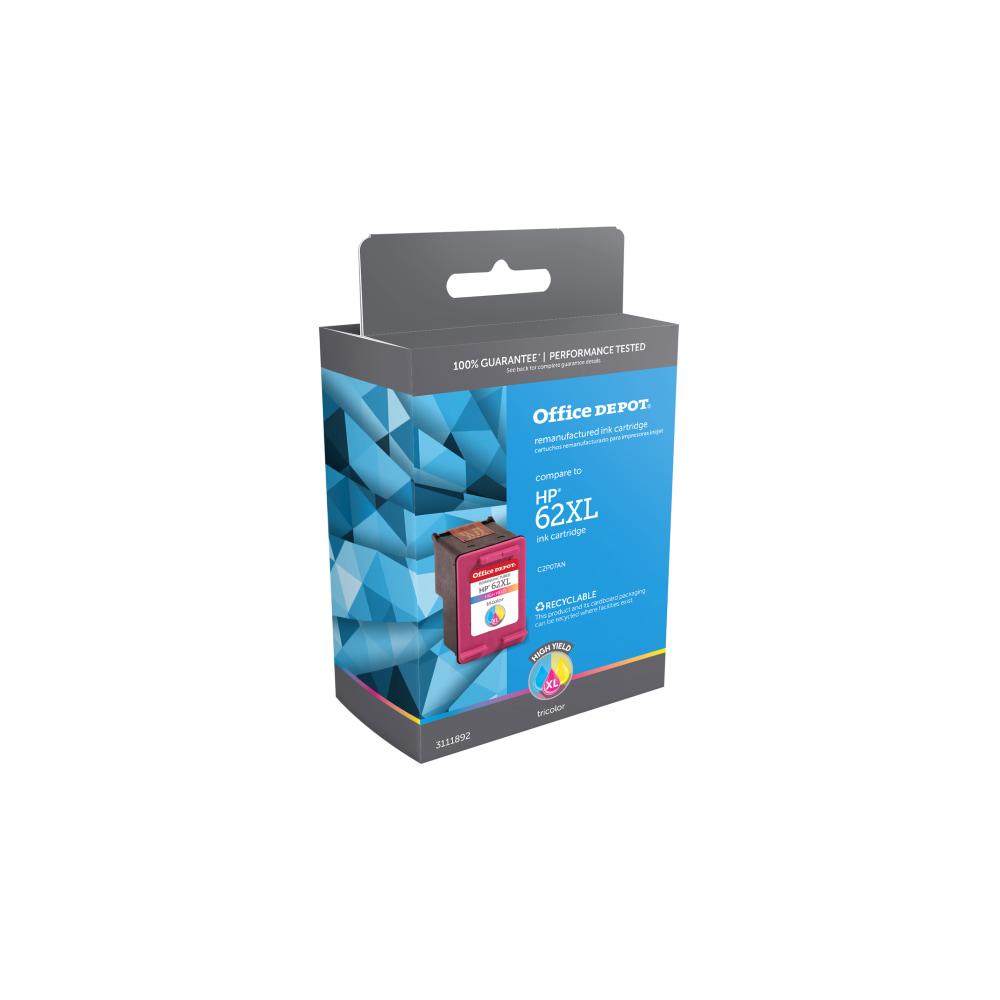 Office Depot Brand Remanufactured High-Yield Tri-Color Ink Cartridge Replacement For HP 62XL (Min Order Qty 3) MPN:OD62XLC