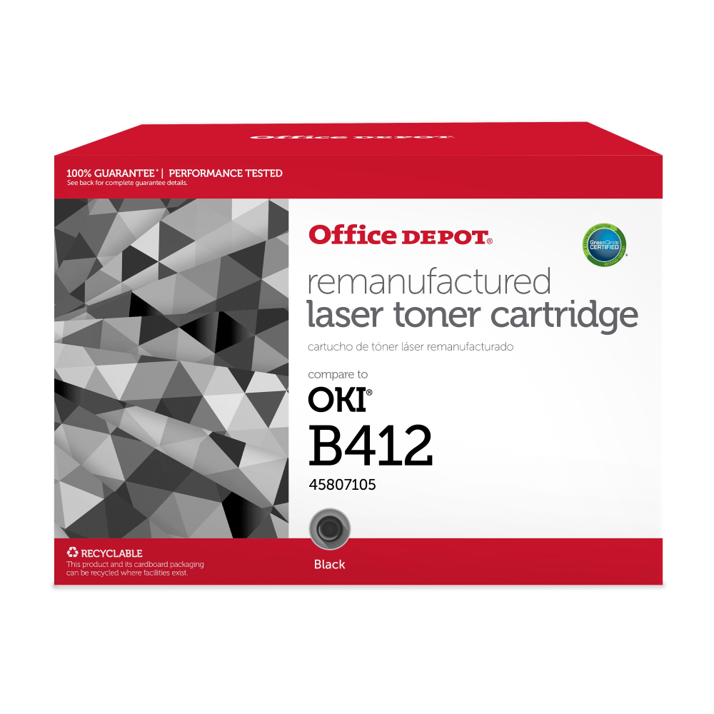 Office Depot Remanufactured Black Toner Cartridge Replacement For Okidata B412, ODB412 MPN:201227