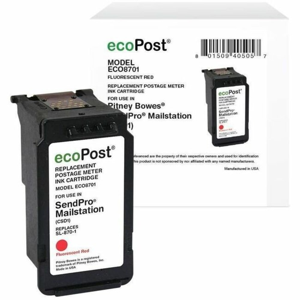 ecoPost Remanufactured Postage Meter Red Ink Cartridge for Pitney Bowes SL-870-1 - Replaces Pitney Bowes SL-870-1 - ECO8701 MPN:ECO8701