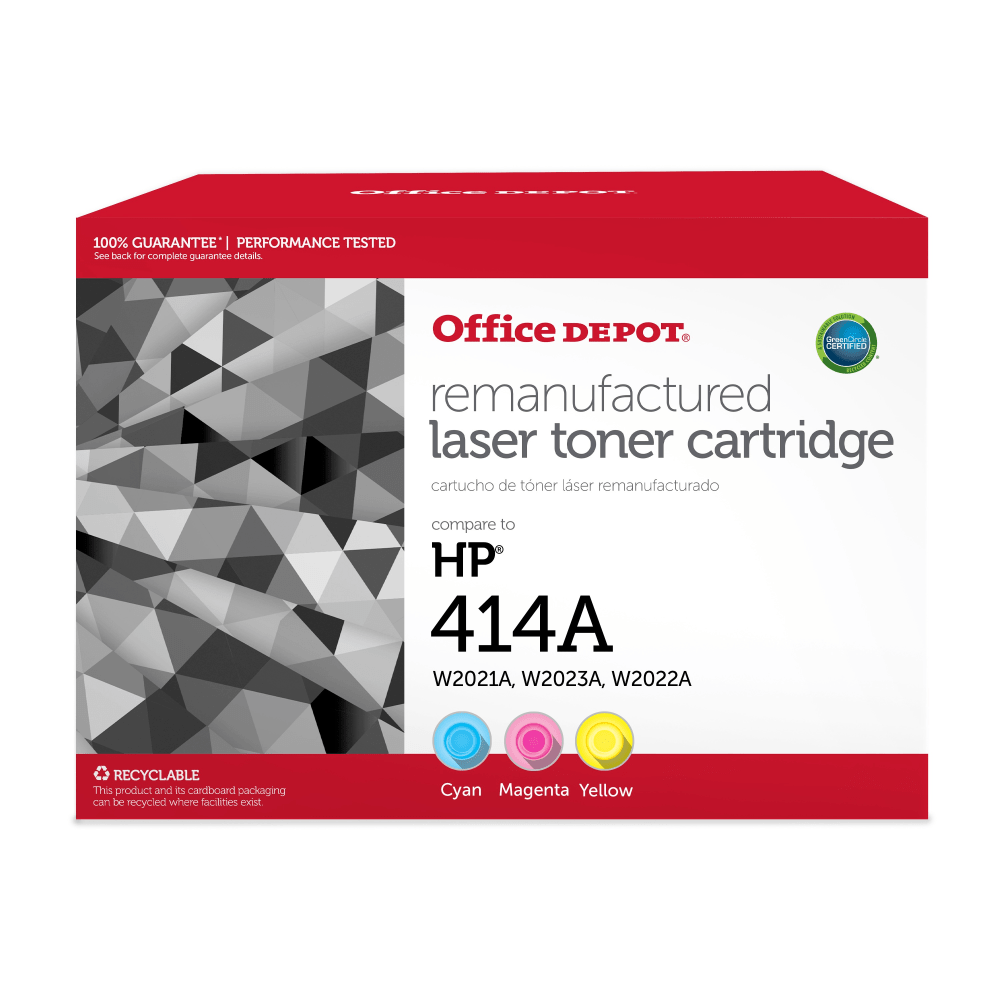 Office Depot Brand Remanufactured Cyan, Magenta, Yellow Toner Cartridge Replacement For HP 414A, W2021A, W2023A, W2022A, Pack of 3 MPN:OD414ACMYR