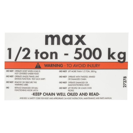 Capacity/Warning Label MPN:27278