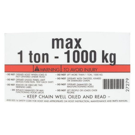 Capacity/Warning Label MPN:27279