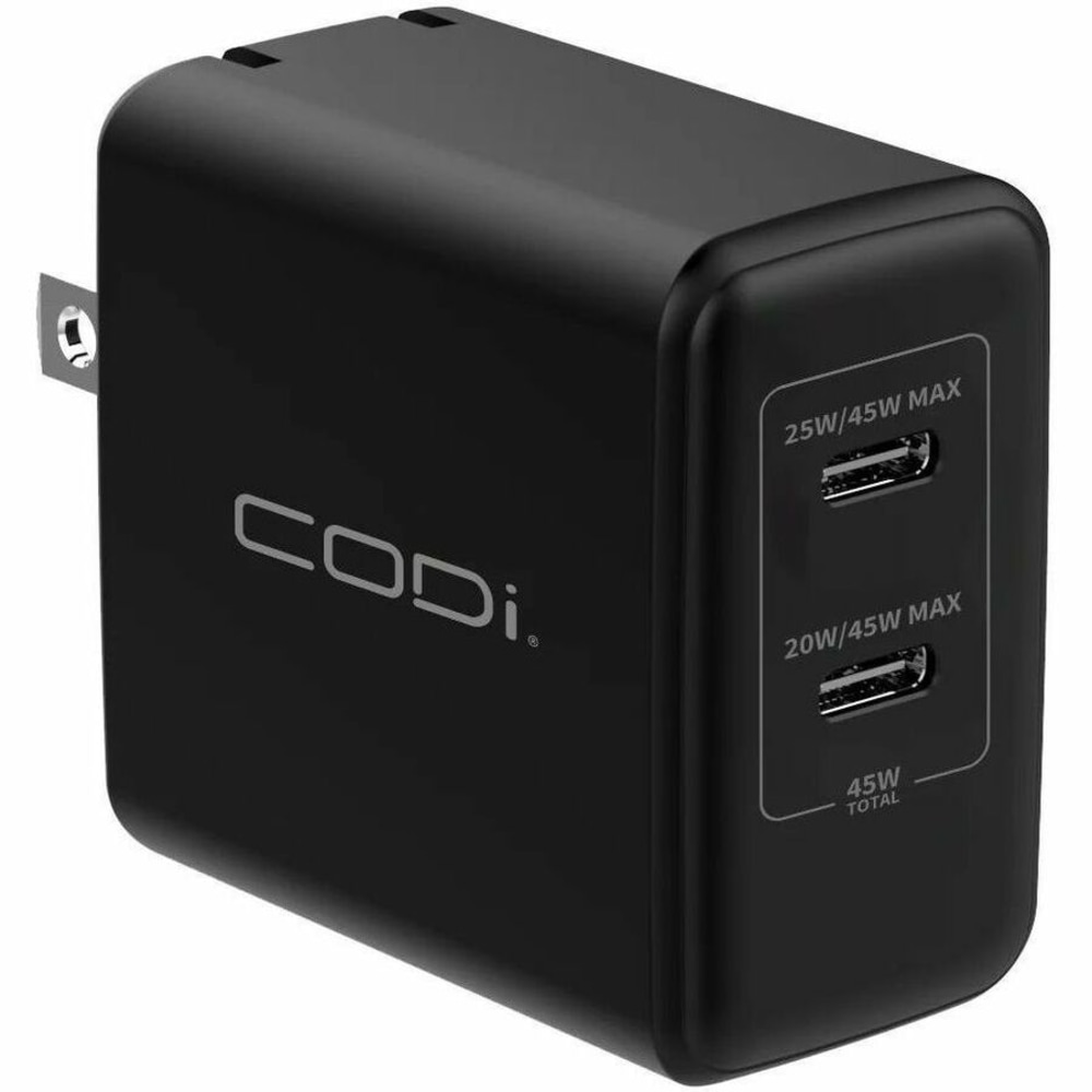 CODi 45W Wall Charger Duel USB-C Charging Ports - Overcurrent, overload, overvoltage protection, and short circuit protection with auto-recovery MPN:WC045-2C