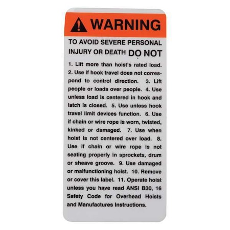 Coffing Warning Tag MPN:PB296