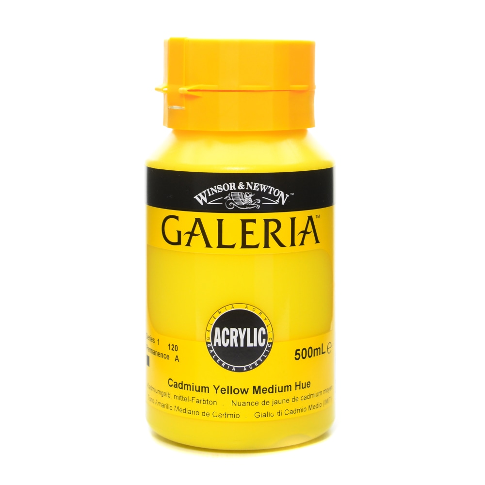 Winsor & Newton Galeria Flow Formula Acrylic Colors, 500 mL, Cadmium Yellow Medium, 120 MPN:2150120
