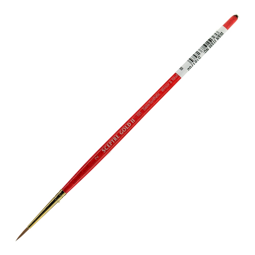 Winsor & Newton Sceptre Gold II Short-Handle Paint Brush 101, Size 2, Round Bristle, Sable Hair, Terracotta MPN:5181702
