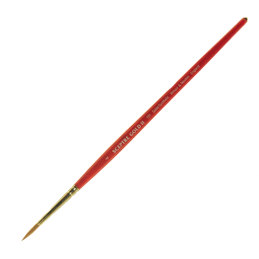 Winsor & Newton Sceptre Gold II Short-Handle Paint Brush 101, Size 4, Round Bristle, Sable Hair, Terracotta MPN:5181704