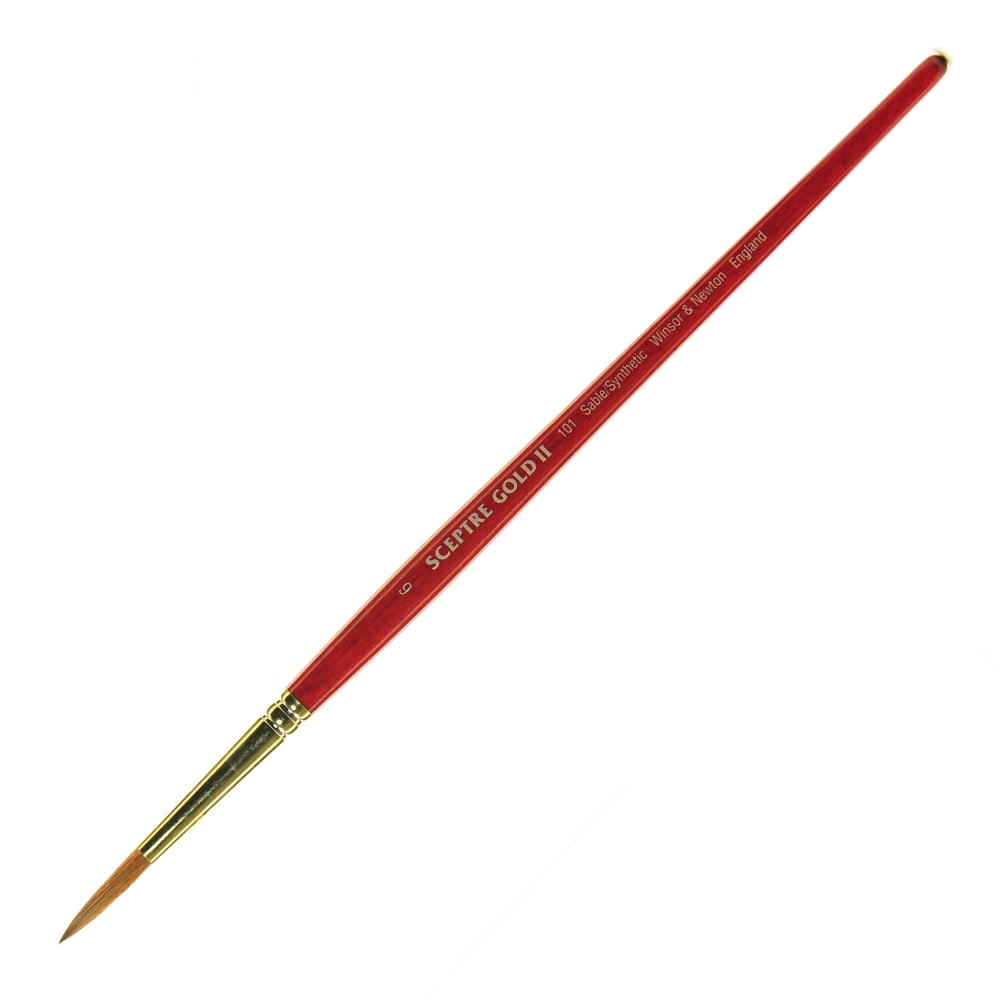 Winsor & Newton Sceptre Gold II Short-Handle Paint Brush 101, Size 6, Round Bristle, Sable Hair, Terracotta MPN:5181706