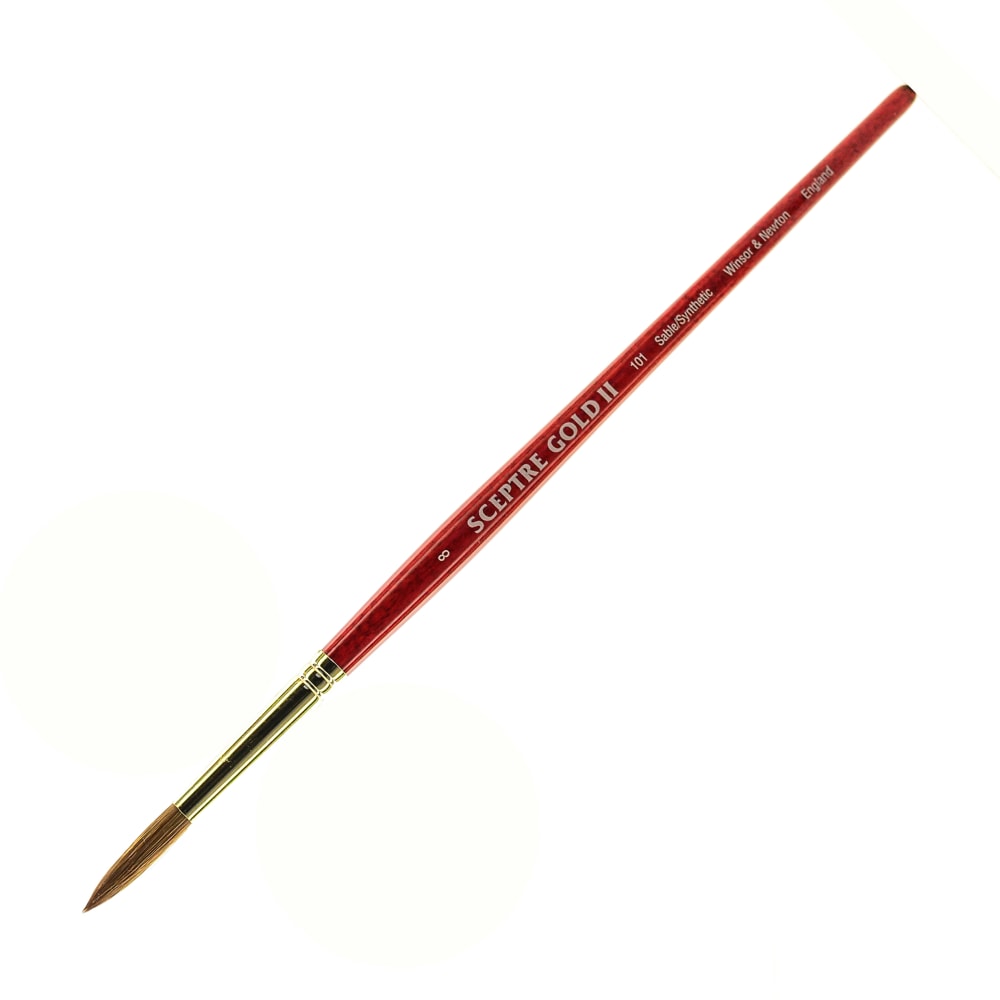 Winsor & Newton Sceptre Gold II Short-Handle Paint Brush 101, Size 8, Round Bristle, Sable Hair, Terracotta MPN:5181708