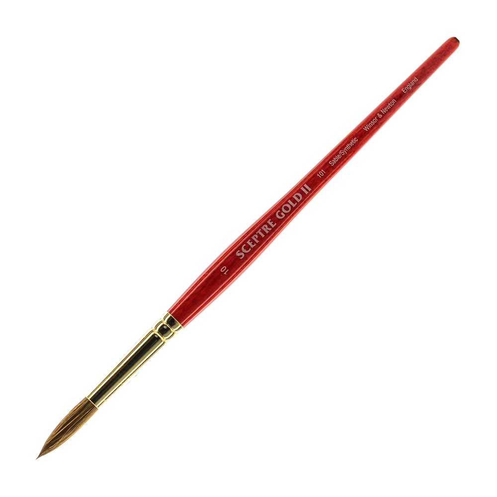Winsor & Newton Sceptre Gold II Short-Handle Paint Brush 101, Size 10, Round Bristle, Sable Hair, Terracotta MPN:5181710