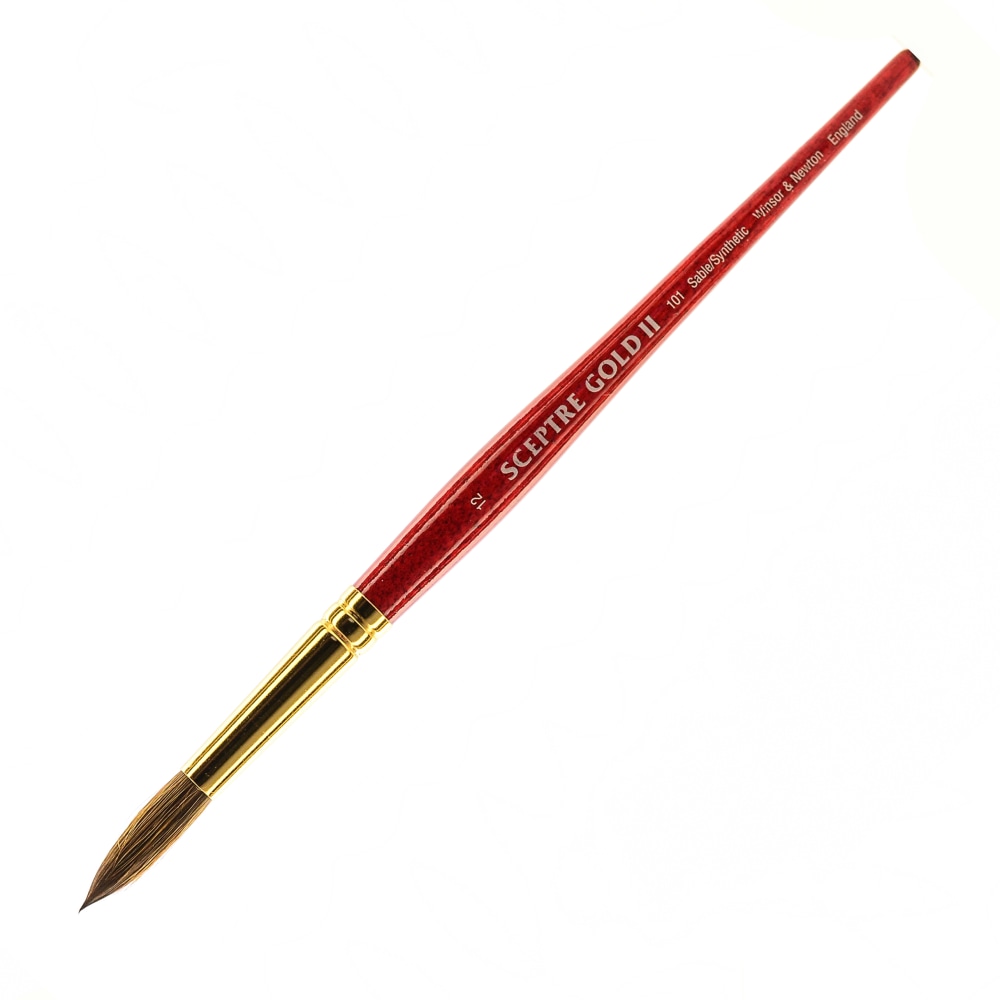 Winsor & Newton Sceptre Gold II Short-Handle Paint Brush 101, Size 12, Round Bristle, Sable Hair, Terracotta MPN:5181712