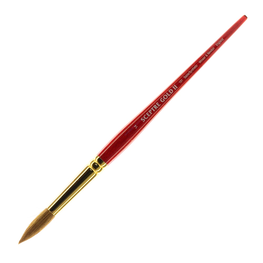 Winsor & Newton Sceptre Gold II Short-Handle Paint Brush 101, Size 14, Round Bristle, Sable Hair, Terracotta MPN:5181714