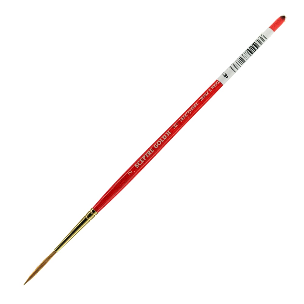 Winsor & Newton Sceptre Gold II Short-Handle Paint Brush 303, Size 2, Lettering Bristle, Sable Hair, Terracotta MPN:5183702