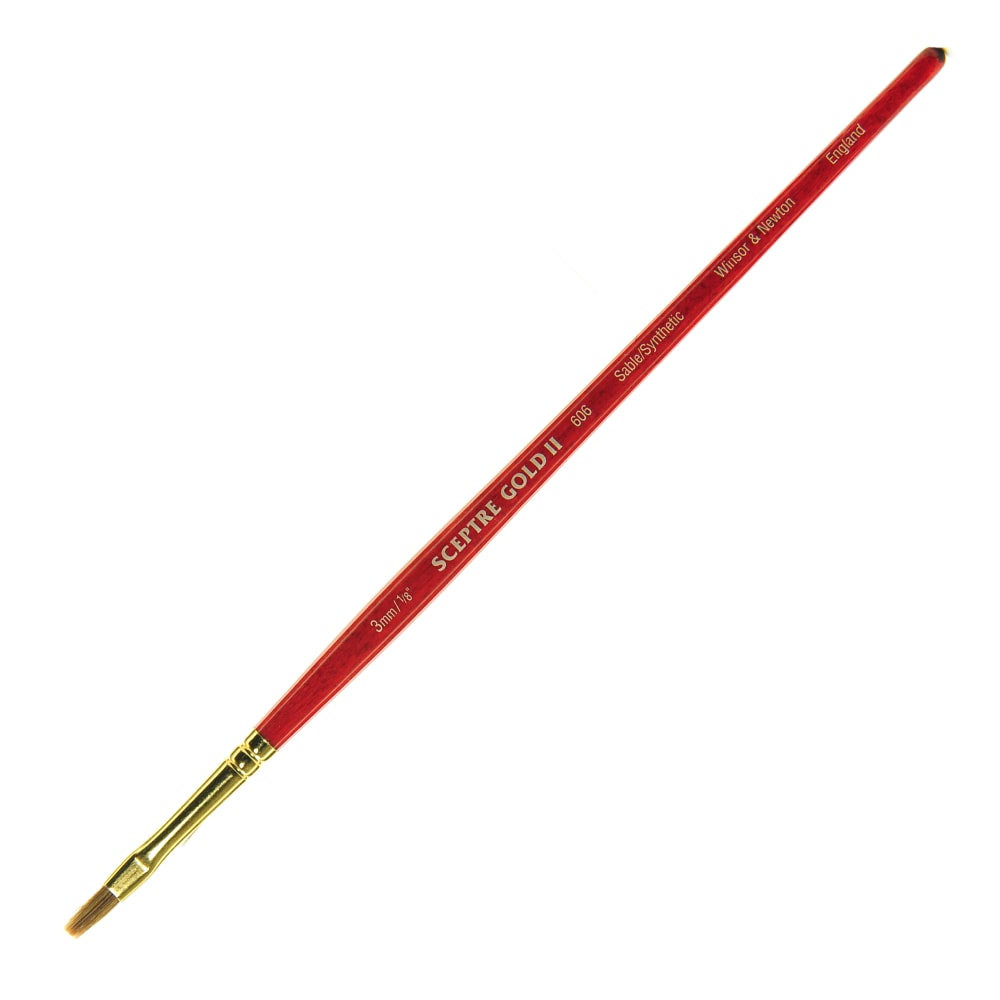Winsor & Newton Sceptre Gold II Short-Handle Paint Brush 606, 1/8in, One-Stroke Bristle, Sable Hair, Terracotta MPN:5186770