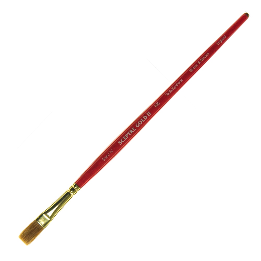 Winsor & Newton Sceptre Gold II Short-Handle Paint Brush 606, 1/4in, One-Stroke Bristle, Sable Hair, Terracotta MPN:5186771